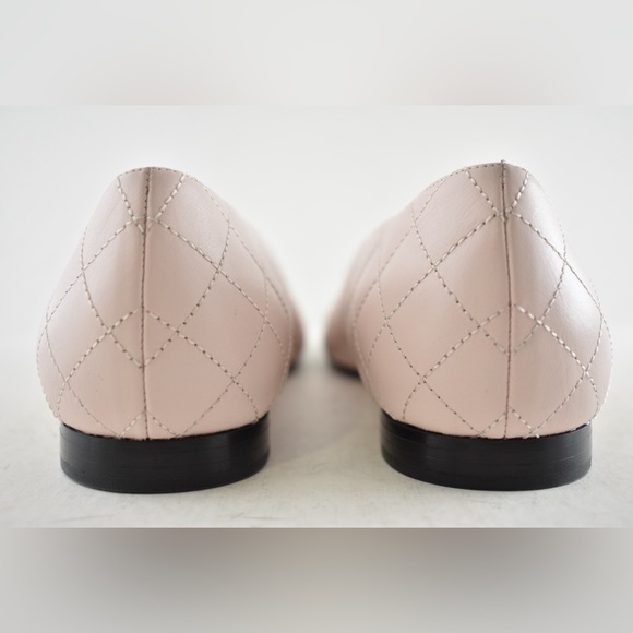 Chanel 24B Pink Black Turnlock Gold CC Logo Quilted Ballet Ballerina Flat 38